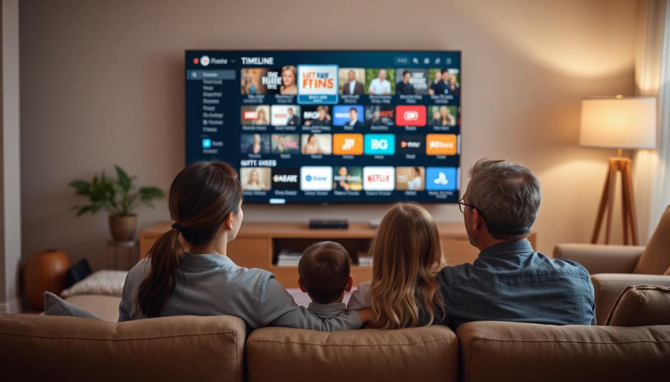 A family watching streaming TV in their living room