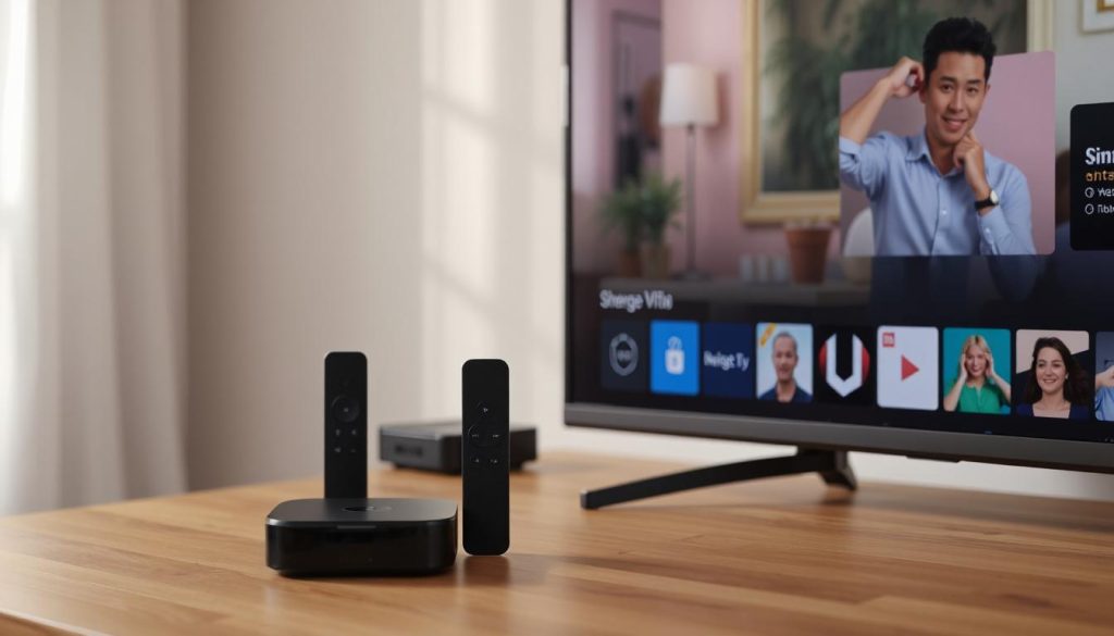Streaming devices next to a TV