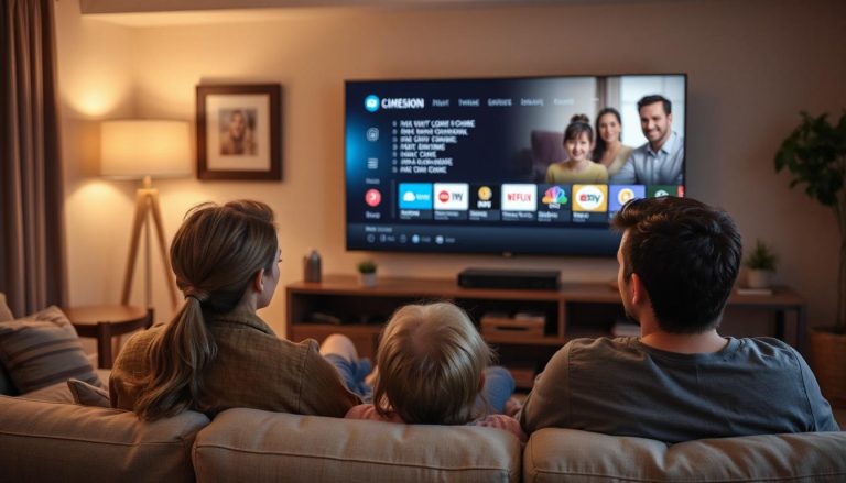 Family watching TV in the living room
