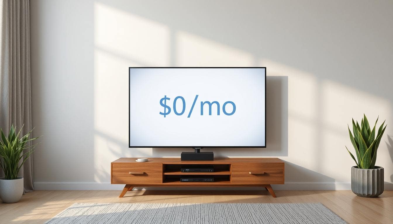 CUE referral graphic showing $0/month on a TV screen.