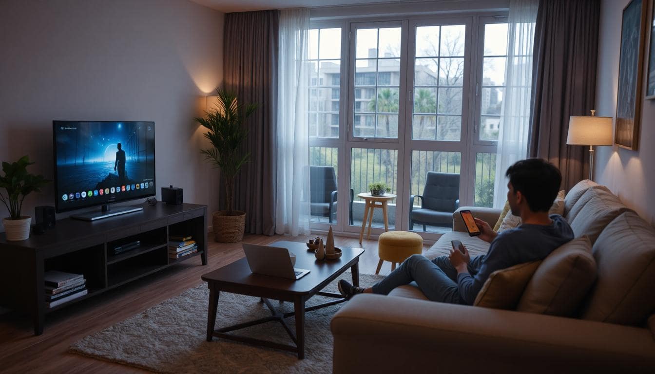 Someone watching streaming TV and TV on a device.