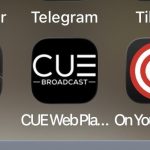 CUE web app icon with the CUE Broadcast logo on a black background.