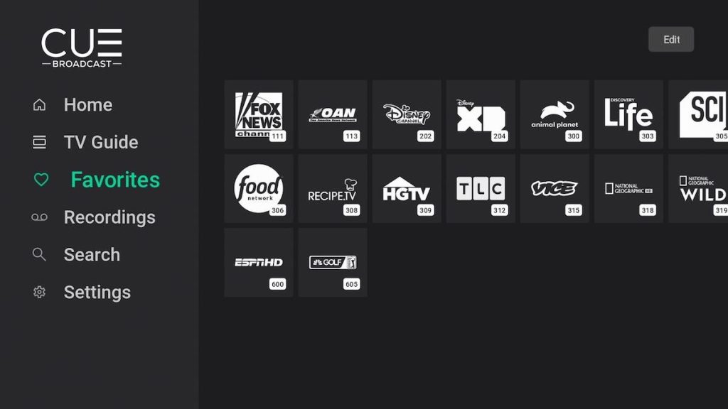 CUE favorites screen.