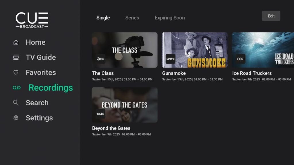 CUE recordings menu.