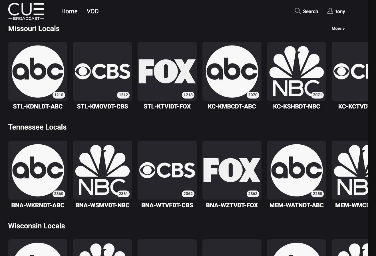 Local channel menu on CUE.