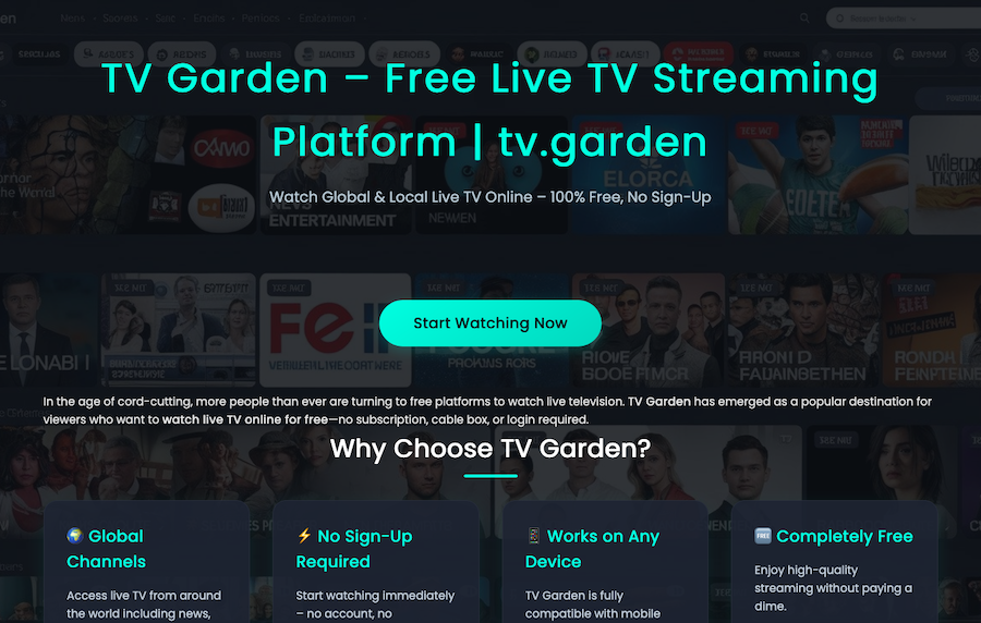 TV Garden website home page.